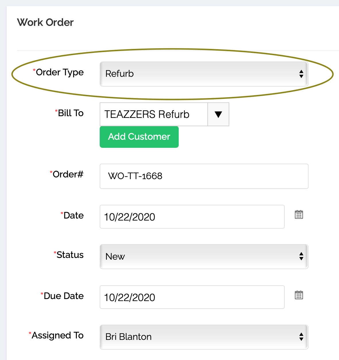 Accurants Refurb Work Order
