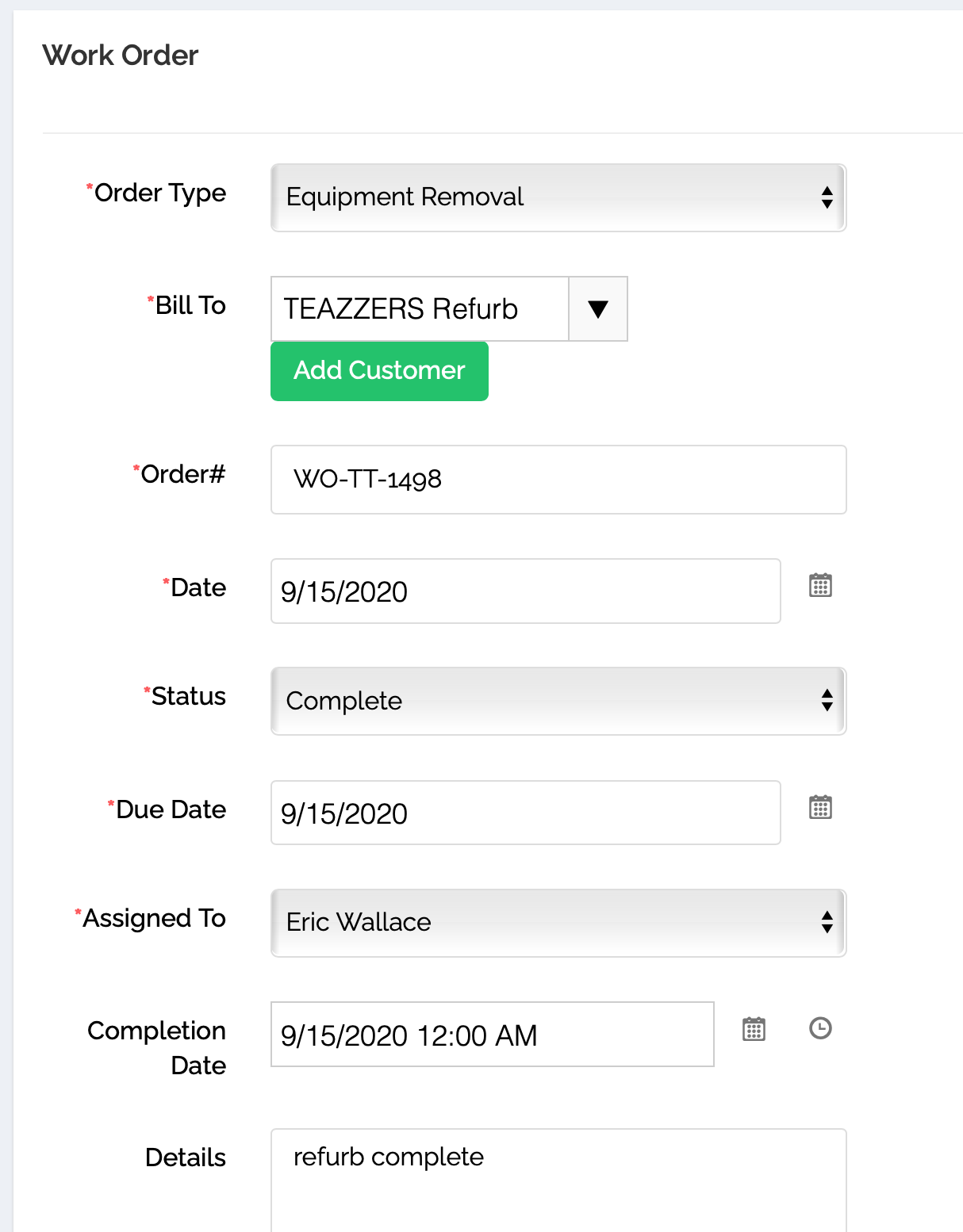 Accruants Removal Work Order