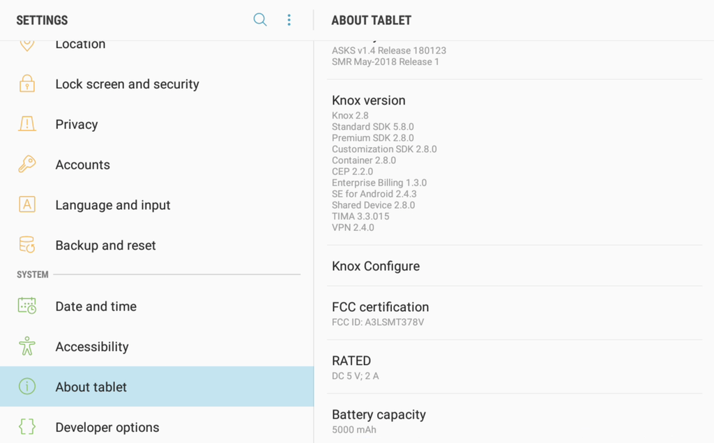 Android Settings About Tablet