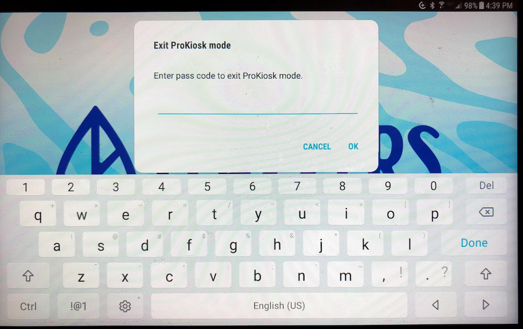 Kiosk Mode Dialog Box